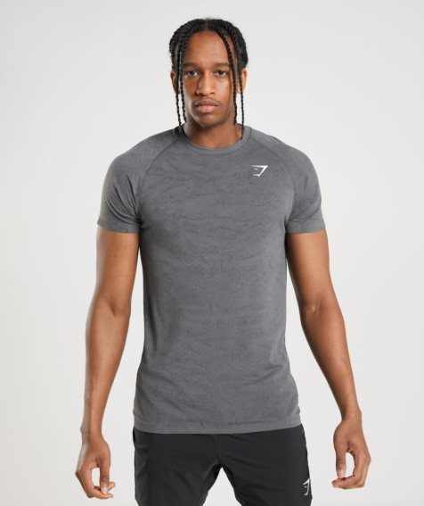 Men's Gymshark Geo Seamless T-Shirts Grey | NZ 9CJGOZ